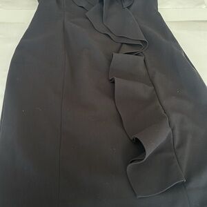 Calvin Klein Black Ruffle front asymmetrical Dress woman’s size 6-8 LBD